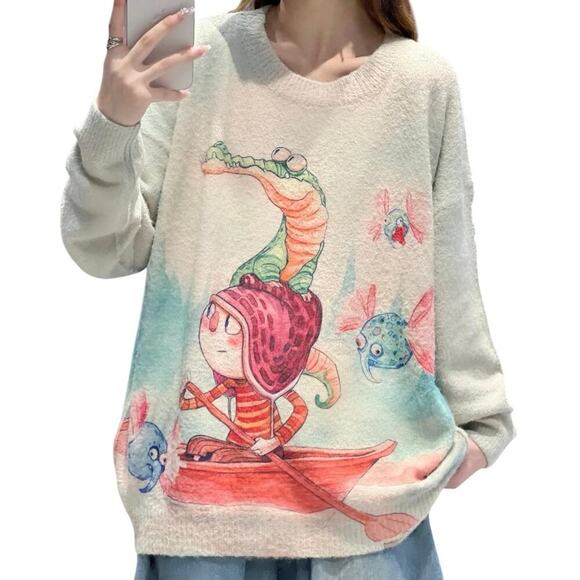 Rare Guille Rancel Crocodile Adventure Oversized Plush Sweater - 3XL - Picture 1 of 5